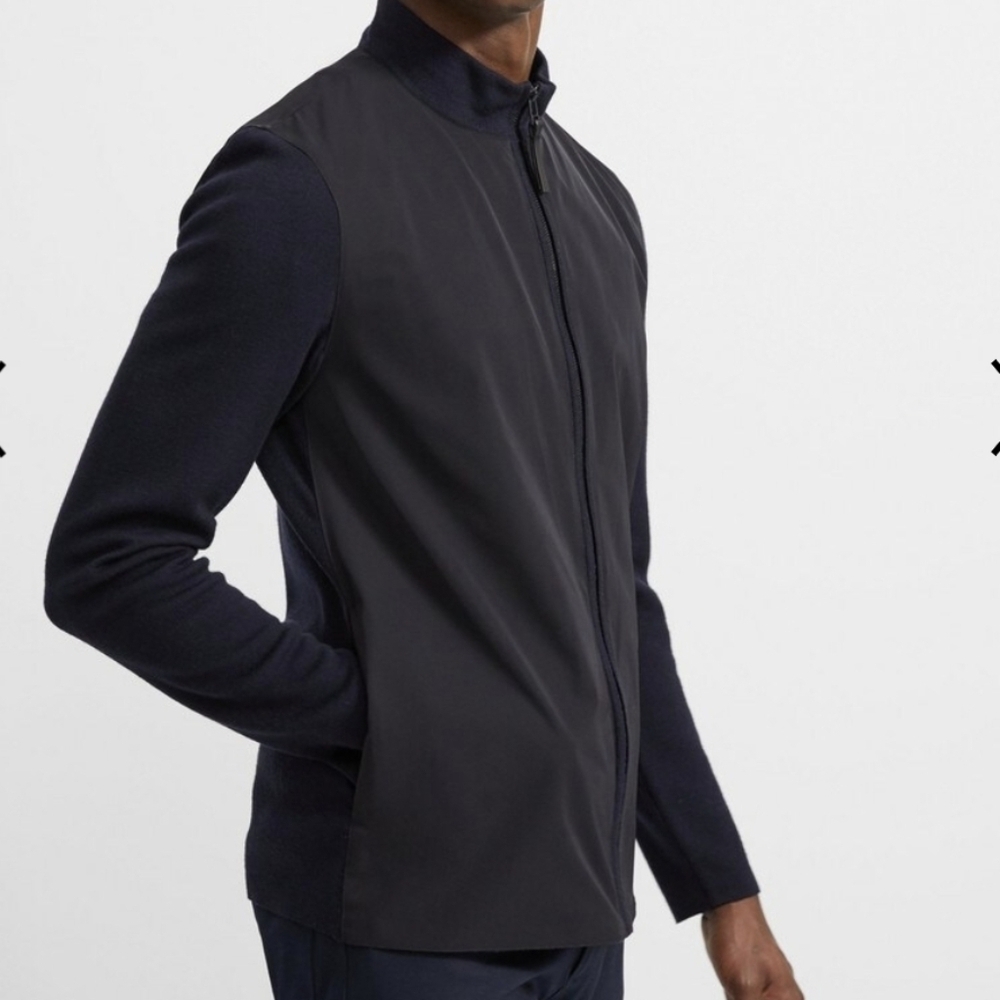 Theory Merino Wool Combo Knit Zip-Up Sweater - Size XL